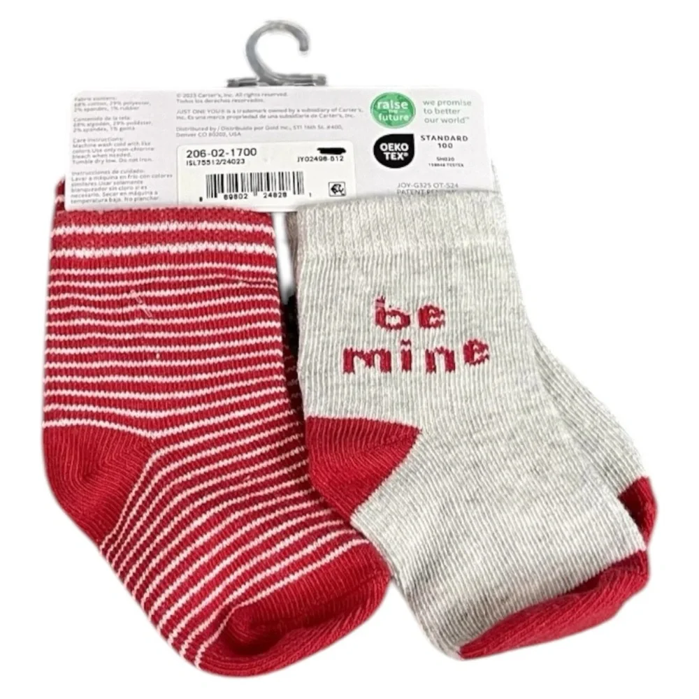 Girls Just One You Carters 6-12 Months Red & White Stripe Socks BE MINE